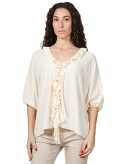 BLUSA DONNA SEVENTY PANNA IN CREPE UNITO MISTO SETA CON MANICA 3/4 E ROUGE DAVANTI
