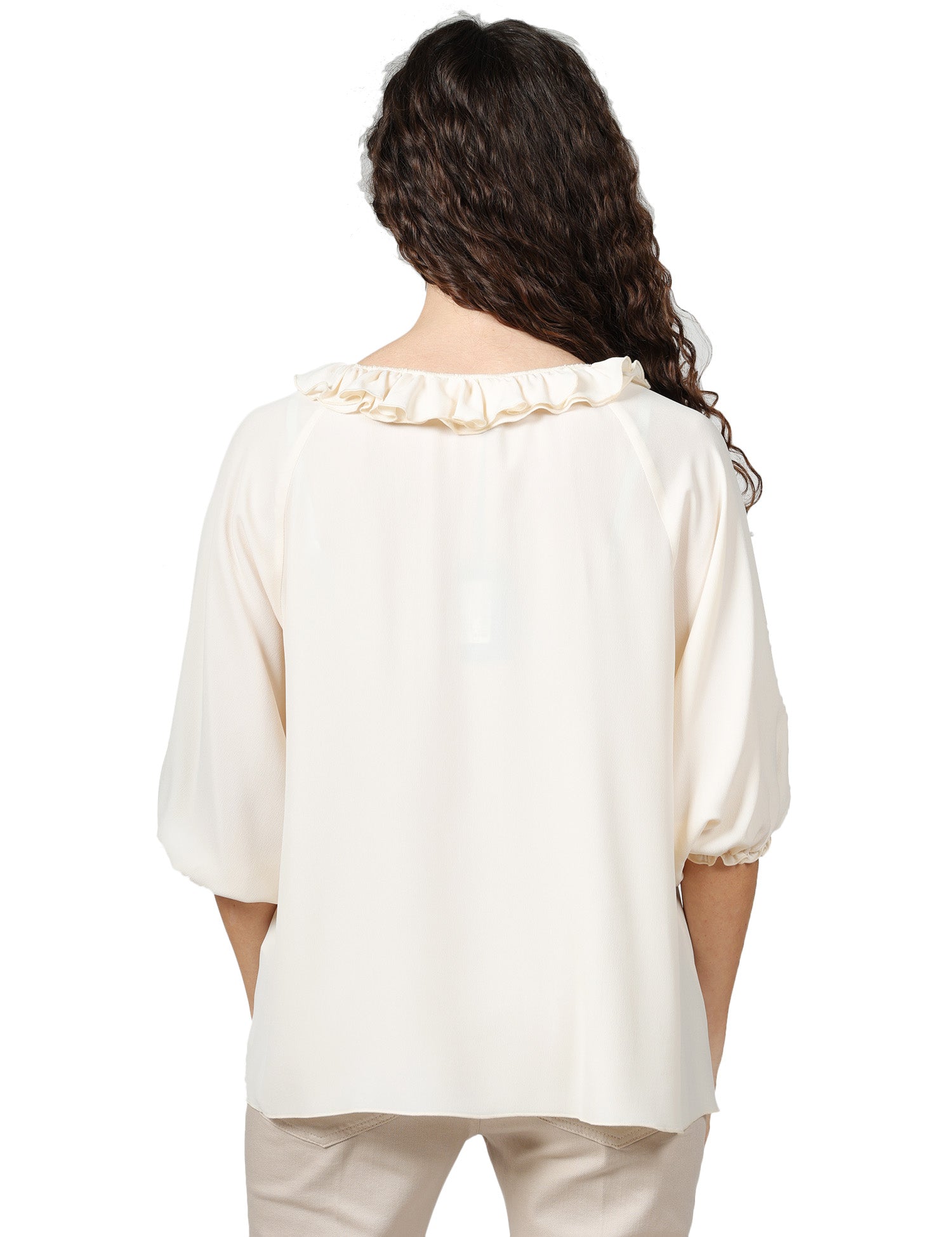 BLUSA DONNA SEVENTY PANNA IN CREPE UNITO MISTO SETA CON MANICA 3/4 E ROUGE DAVANTI