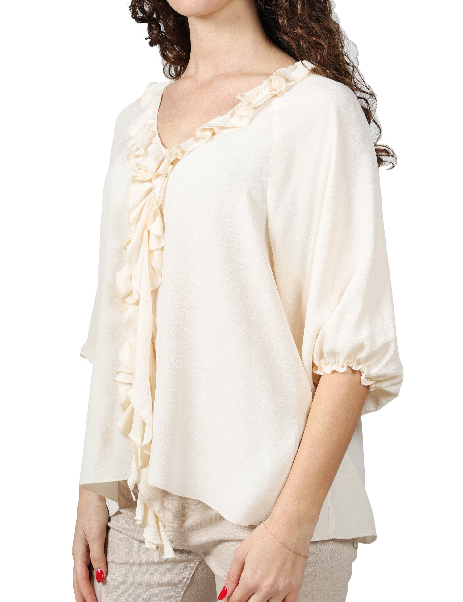 BLUSA DONNA SEVENTY PANNA IN CREPE UNITO MISTO SETA CON MANICA 3/4 E ROUGE DAVANTI