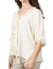 BLUSA DONNA SEVENTY PANNA IN CREPE UNITO MISTO SETA CON MANICA 3/4 E ROUGE DAVANTI