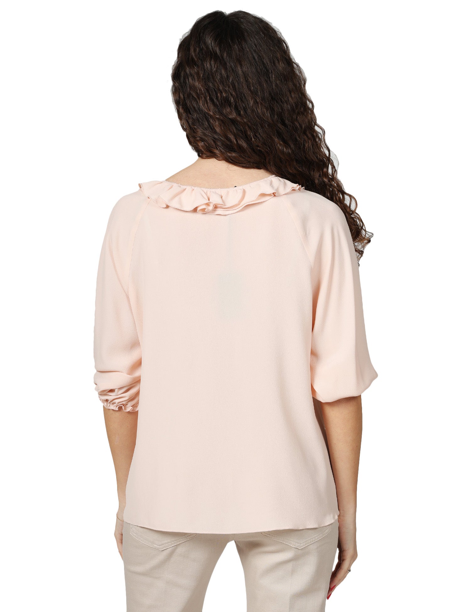 BLUSA DONNA SEVENTY ROSA IN CREPE UNITO MISTO SETA CON MANICA 3/4 E ROUGE DAVANTI