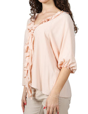 BLUSA DONNA SEVENTY ROSA IN CREPE UNITO MISTO SETA CON MANICA 3/4 E ROUGE DAVANTI