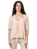 Blusa donna seventy rosa in crepe unito misto seta con manica 3/4 e rouge davanti