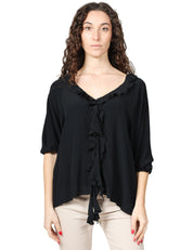 BLUSA DONNA SEVENTY NERA IN CREPE UNITO MISTO SETA CON MANICA 3/4 E ROUGE DAVANTI