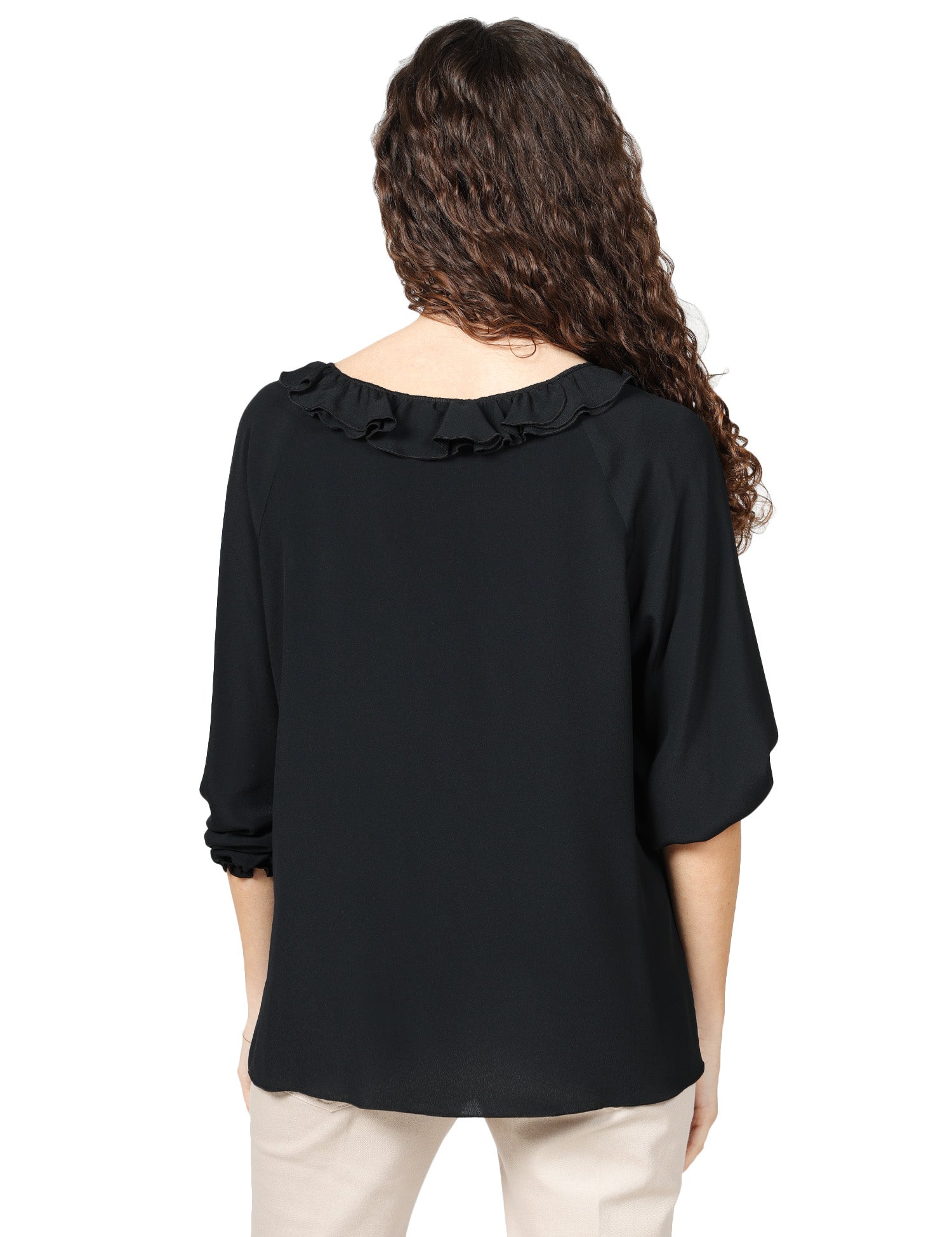 BLUSA DONNA SEVENTY NERA IN CREPE UNITO MISTO SETA CON MANICA 3/4 E ROUGE DAVANTI