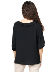 BLUSA DONNA SEVENTY NERA IN CREPE UNITO MISTO SETA CON MANICA 3/4 E ROUGE DAVANTI