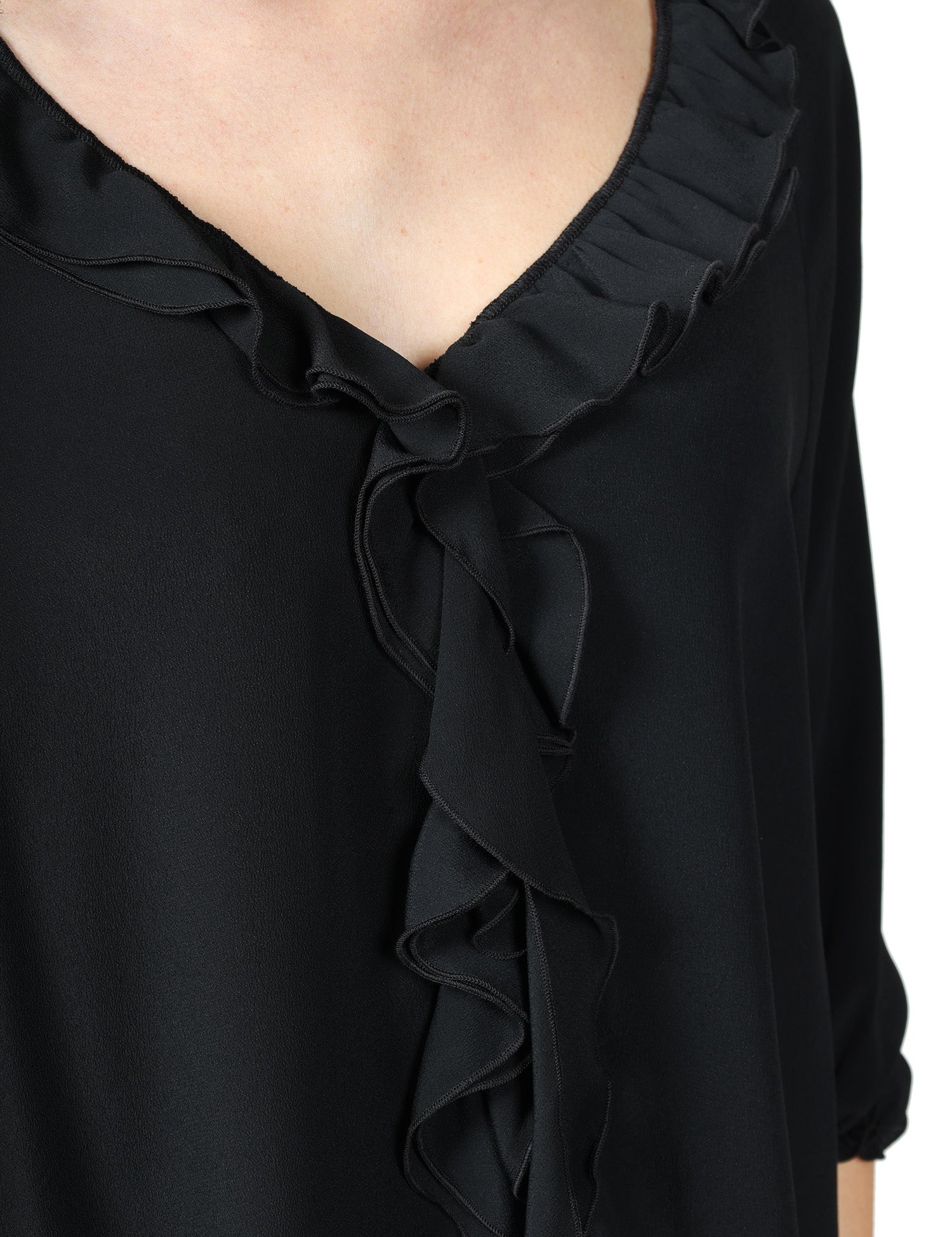 BLUSA DONNA SEVENTY NERA IN CREPE UNITO MISTO SETA CON MANICA 3/4 E ROUGE DAVANTI