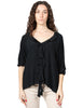 Blusa donna seventy nera in crepe unito misto seta con manica 3/4 e rouge davanti