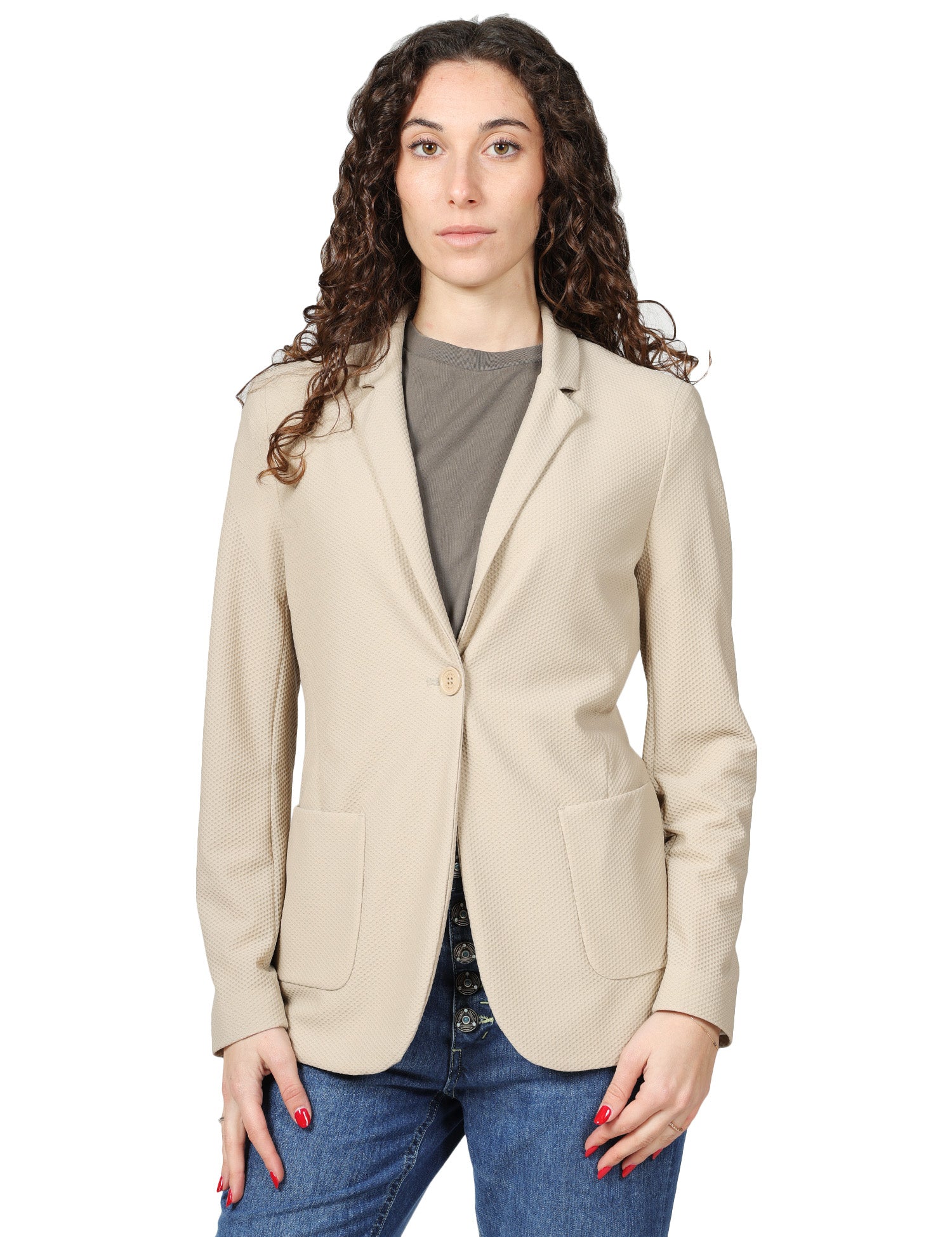 GIACCA DONNA SEVENTY GHIACCHIO MONOPETTO CON BOTTONE SINGOLO IN RETE TECNICA BISTRETCH