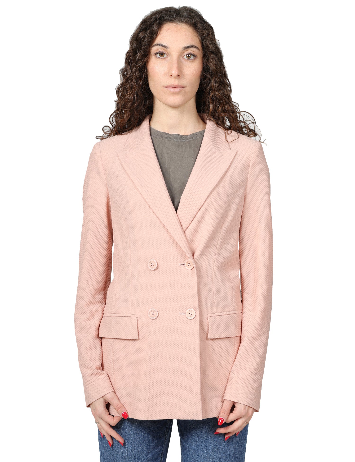 GIACCA DONNA SEVENTY ROSA DOPPIOPETTO IN RETE TECNICA BISTRETCH CON BOTTONI IN TONO