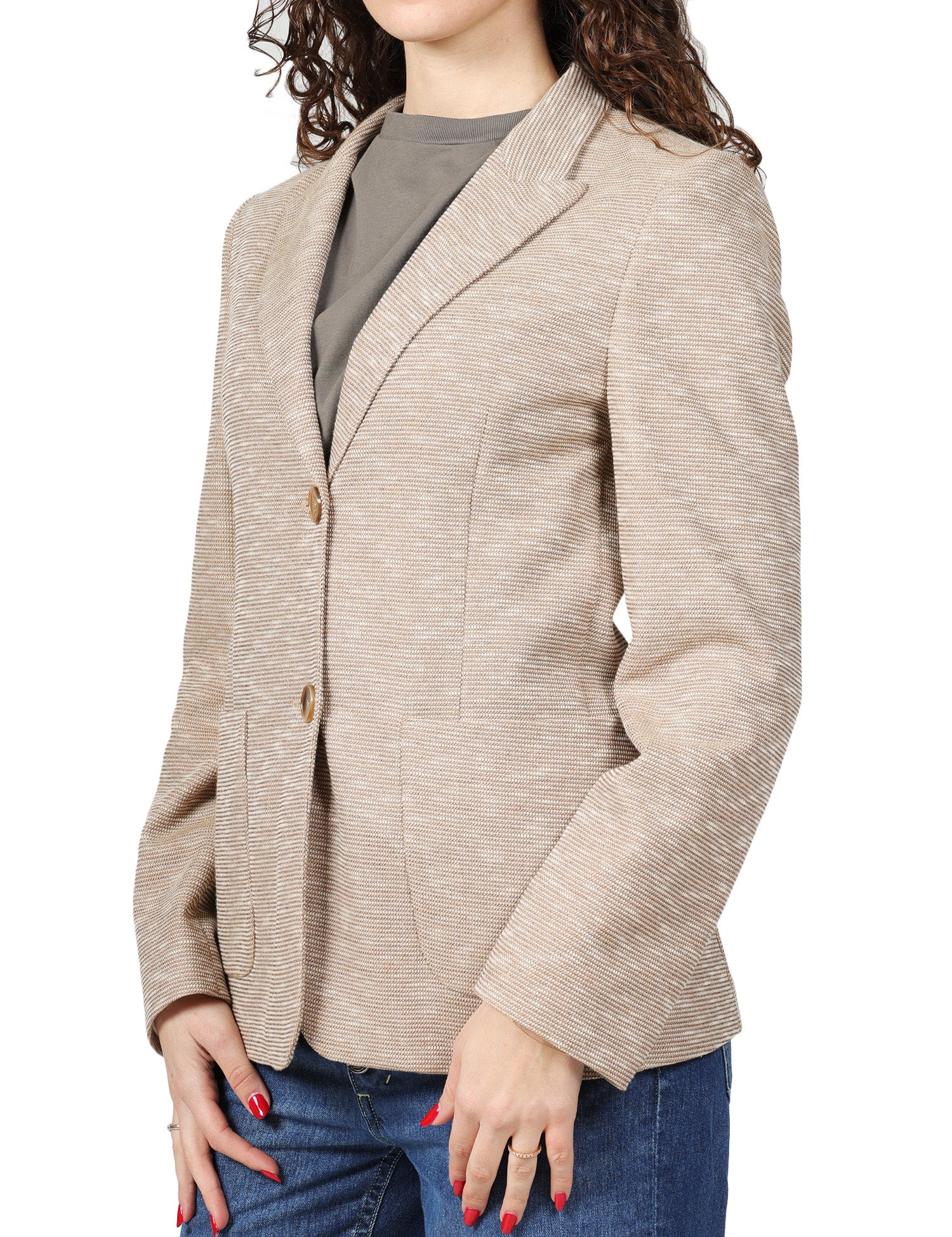 GIACCA DONNA SEVENTY KAKY MONOPETTO IN MAGLIA CON MICROFANTASIA