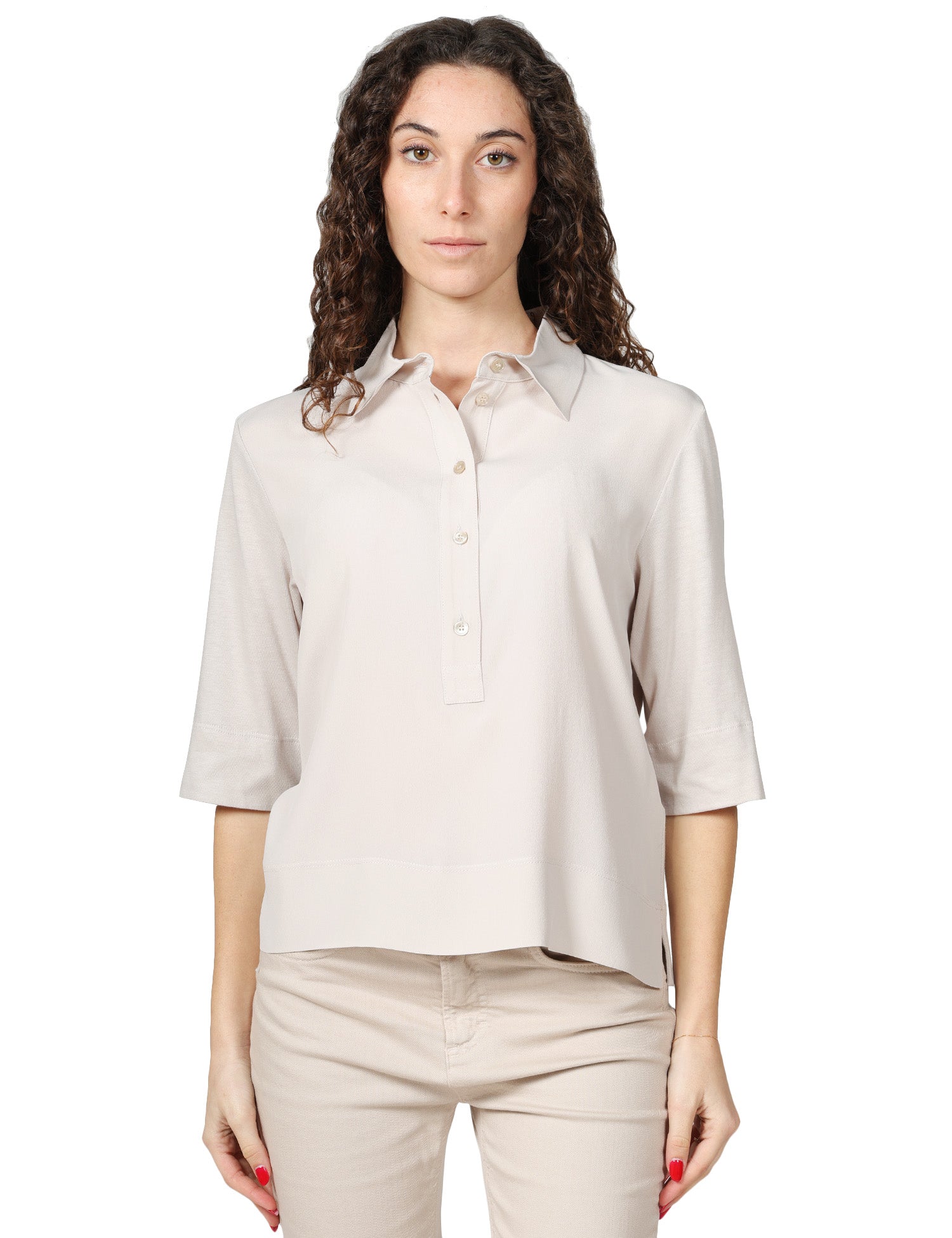 POLO DONNA SEVENTY TORTORA CON MANICA TRE QUARTI IN MISTO SETA E JERSEY