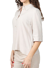POLO DONNA SEVENTY TORTORA CON MANICA TRE QUARTI IN MISTO SETA E JERSEY