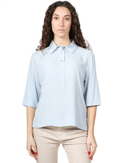 POLO DONNA SEVENTY CELESTE CON MANICA TRE QUARTI IN MISTO SETA E JERSEY