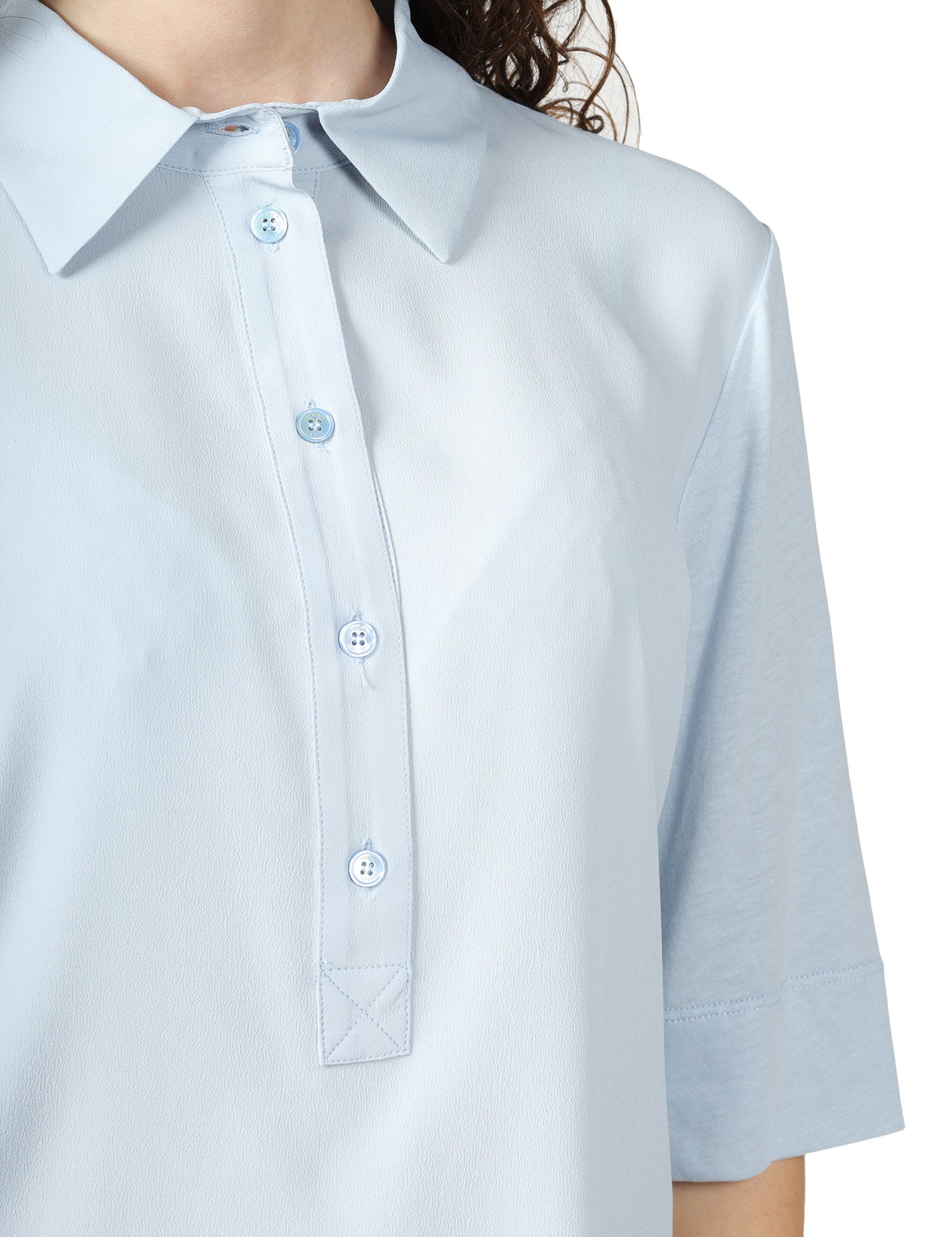 POLO DONNA SEVENTY CELESTE CON MANICA TRE QUARTI IN MISTO SETA E JERSEY