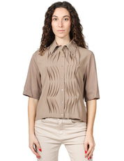 CAMICIA DONNA SEVENTY FANGO A MEZZA MANICA IN JERSEY E CREPE MISTO SETA CON MOTIVO PLISSè