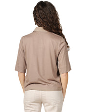 CAMICIA DONNA SEVENTY FANGO A MEZZA MANICA IN JERSEY E CREPE MISTO SETA CON MOTIVO PLISSè