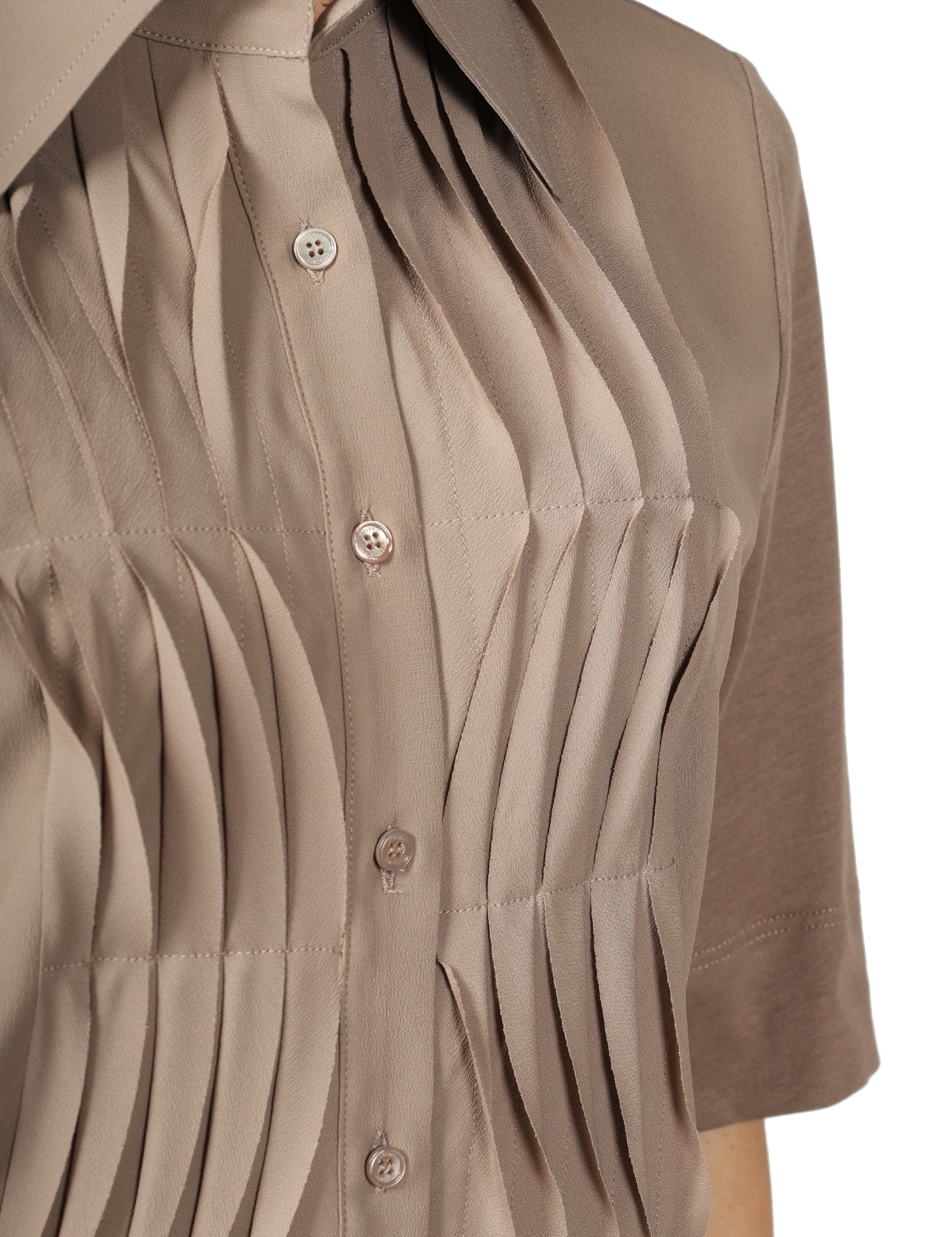 CAMICIA DONNA SEVENTY FANGO A MEZZA MANICA IN JERSEY E CREPE MISTO SETA CON MOTIVO PLISSè