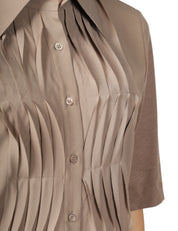 CAMICIA DONNA SEVENTY FANGO A MEZZA MANICA IN JERSEY E CREPE MISTO SETA CON MOTIVO PLISSè