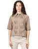 Camicia donna seventy fango a mezza manica in jersey e crepe misto seta con motivo plissè