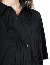 CAMICIA DONNA SEVENTY NERA A MEZZA MANICA IN JERSEY E CREPE MISTO SETA CON MOTIVO PLISSè