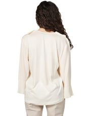 BLUSA DONNA SEVENTY PANNA IN JERSEY E CRèPE MISTO SETA CON ROUGE DAVANTI E SCOLLO A V