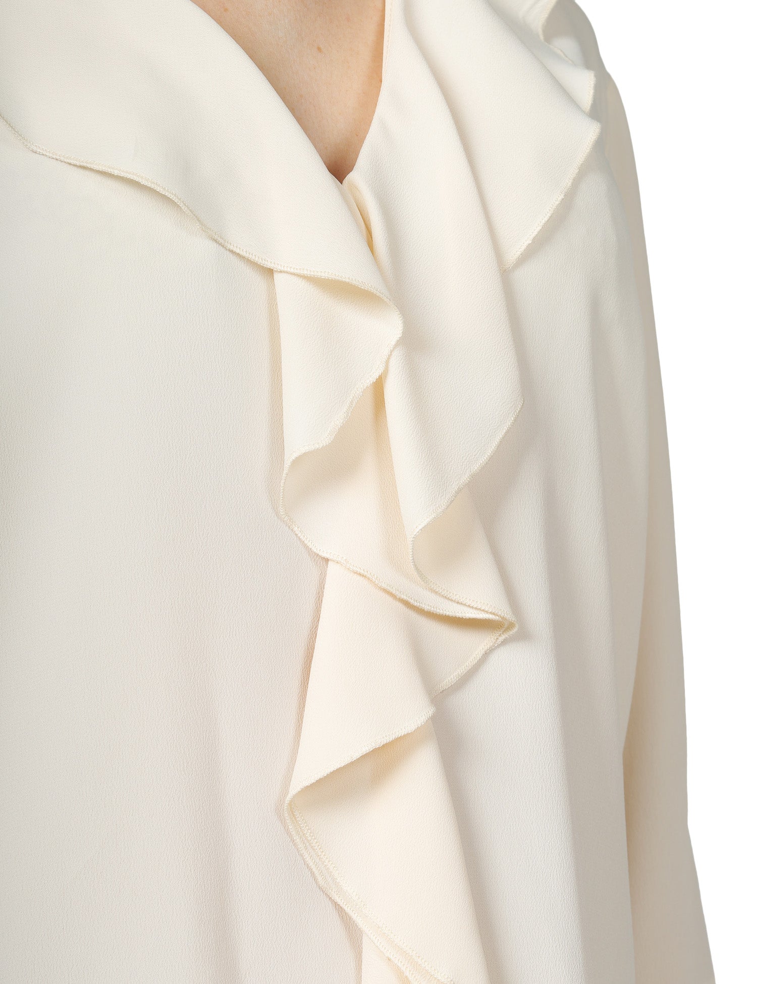 BLUSA DONNA SEVENTY PANNA IN JERSEY E CRèPE MISTO SETA CON ROUGE DAVANTI E SCOLLO A V