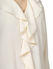 BLUSA DONNA SEVENTY PANNA IN JERSEY E CRèPE MISTO SETA CON ROUGE DAVANTI E SCOLLO A V