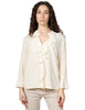 Blusa donna seventy panna in jersey e crèpe misto seta con rouge davanti e scollo a v