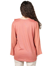 BLUSA DONNA SEVENTY ROSA IN JERSEY E CREPE MISTO SETA CON ROUCHE DAVANTI E SCOLLO A V