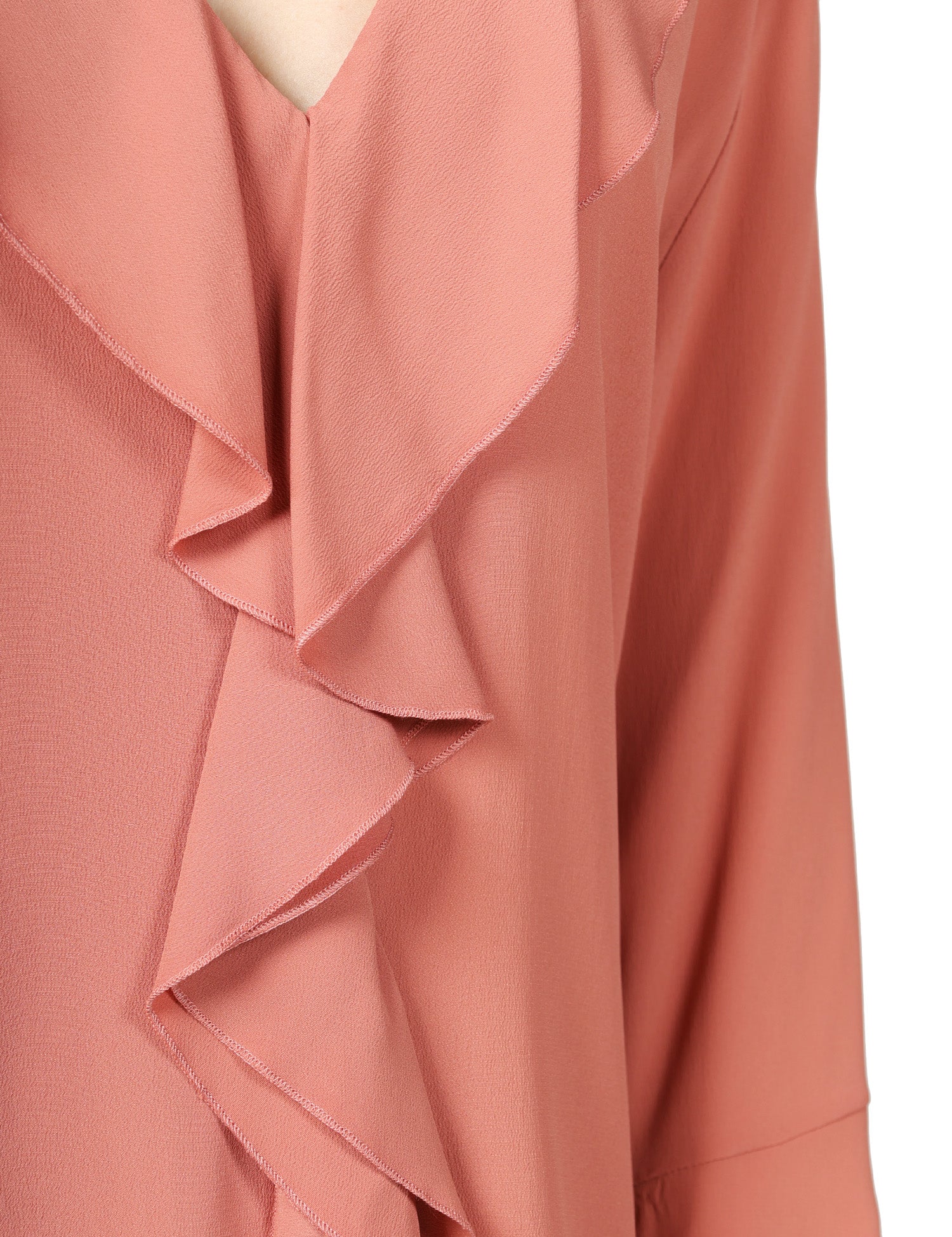BLUSA DONNA SEVENTY ROSA IN JERSEY E CREPE MISTO SETA CON ROUCHE DAVANTI E SCOLLO A V