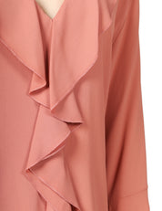 BLUSA DONNA SEVENTY ROSA IN JERSEY E CREPE MISTO SETA CON ROUCHE DAVANTI E SCOLLO A V