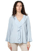 Blusa donna seventy celeste in jersey e crepe misto seta con rouge davanti e scollo a v