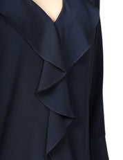 BLUSA DONNA SEVENTY BLU IN JERSEY E CREPE MISTO SETA CON ROUGE DAVANTI E SCOLLO A V