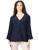 Blusa donna seventy blu in jersey e crepe misto seta con rouge davanti e scollo a v