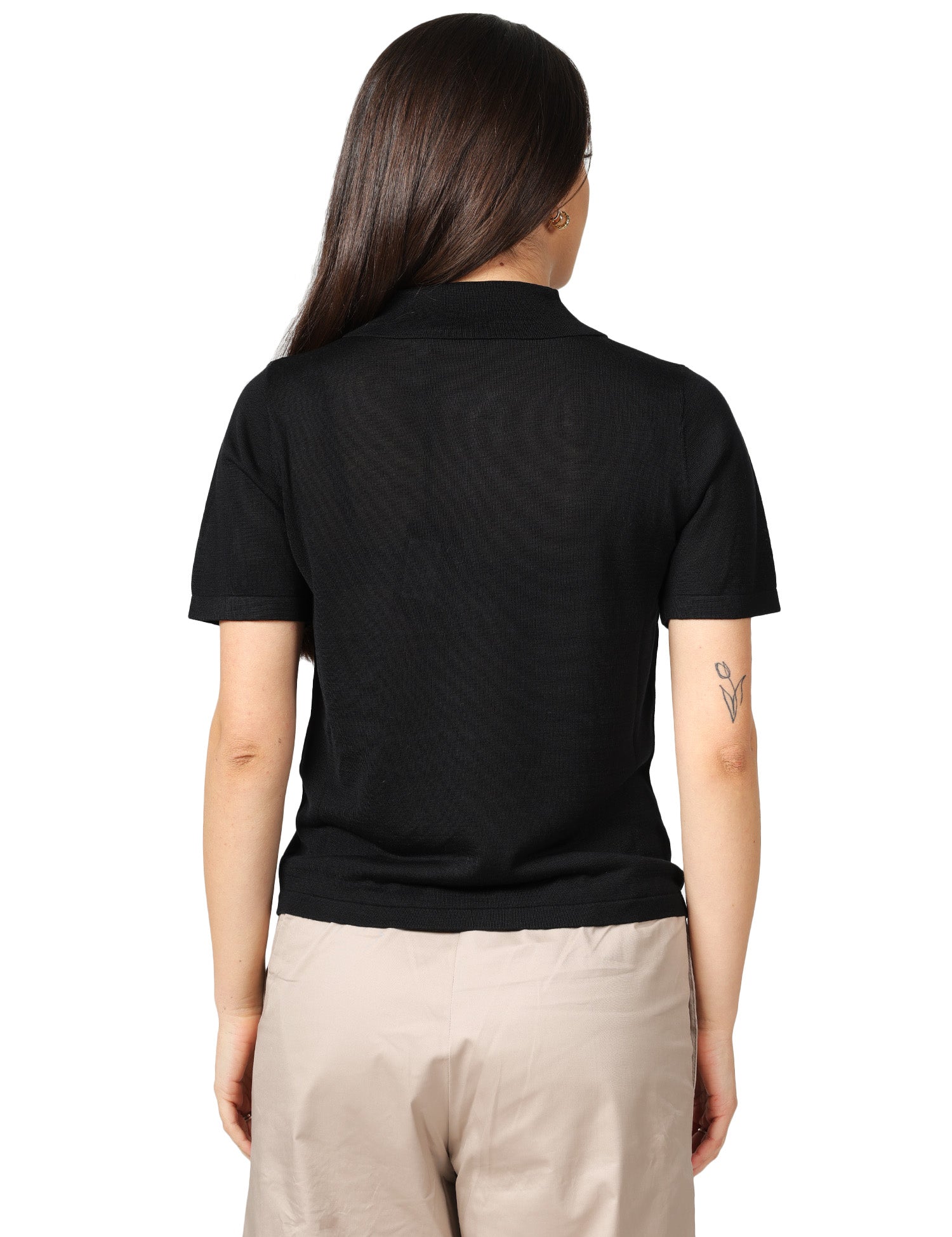 POLO DONNA SEVENTY NERA A MEZZA MANICA IN MISTO SETA E VISCOSA CON ZIP SULLO SCOLLO