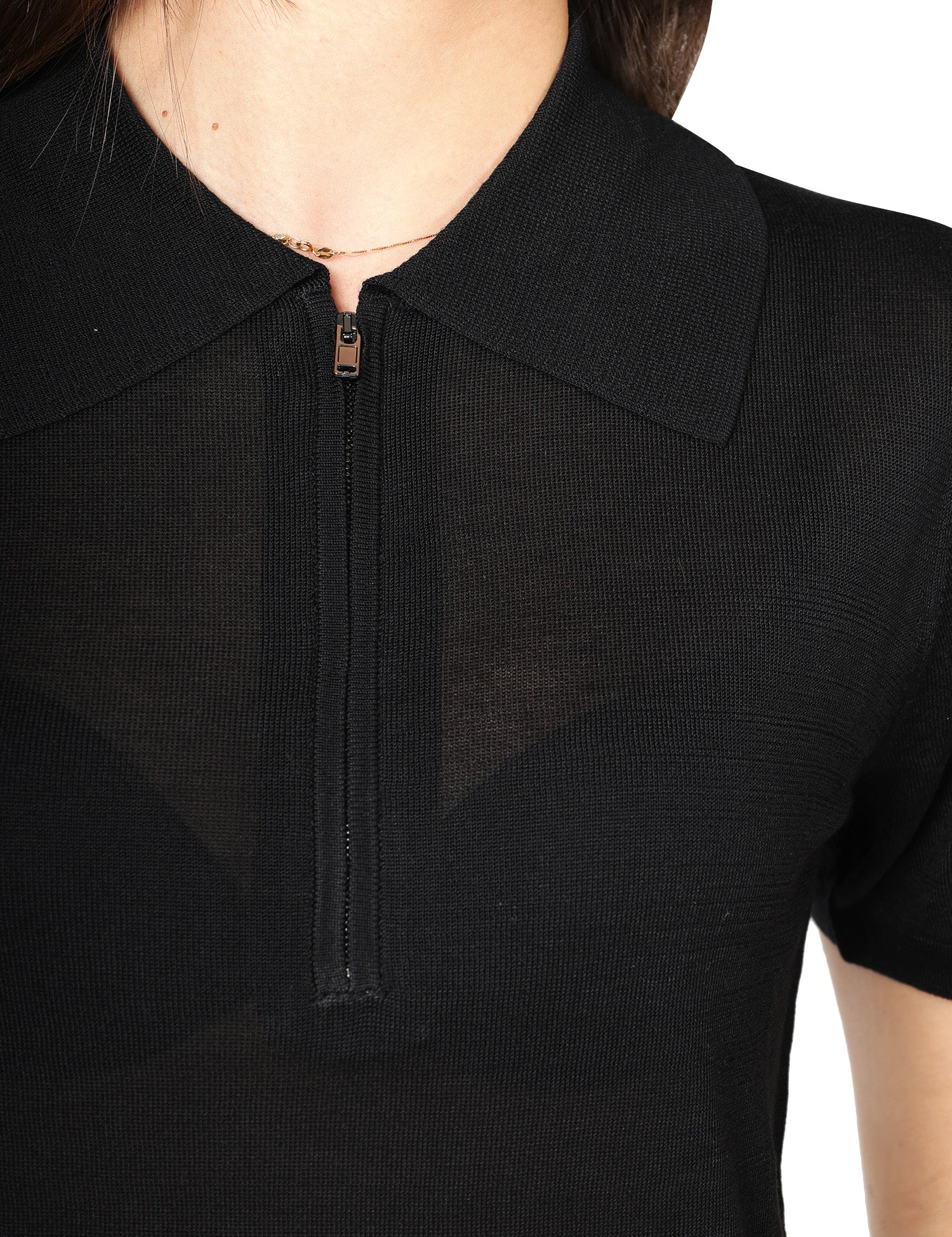 POLO DONNA SEVENTY NERA A MEZZA MANICA IN MISTO SETA E VISCOSA CON ZIP SULLO SCOLLO