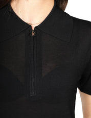 POLO DONNA SEVENTY NERA A MEZZA MANICA IN MISTO SETA E VISCOSA CON ZIP SULLO SCOLLO