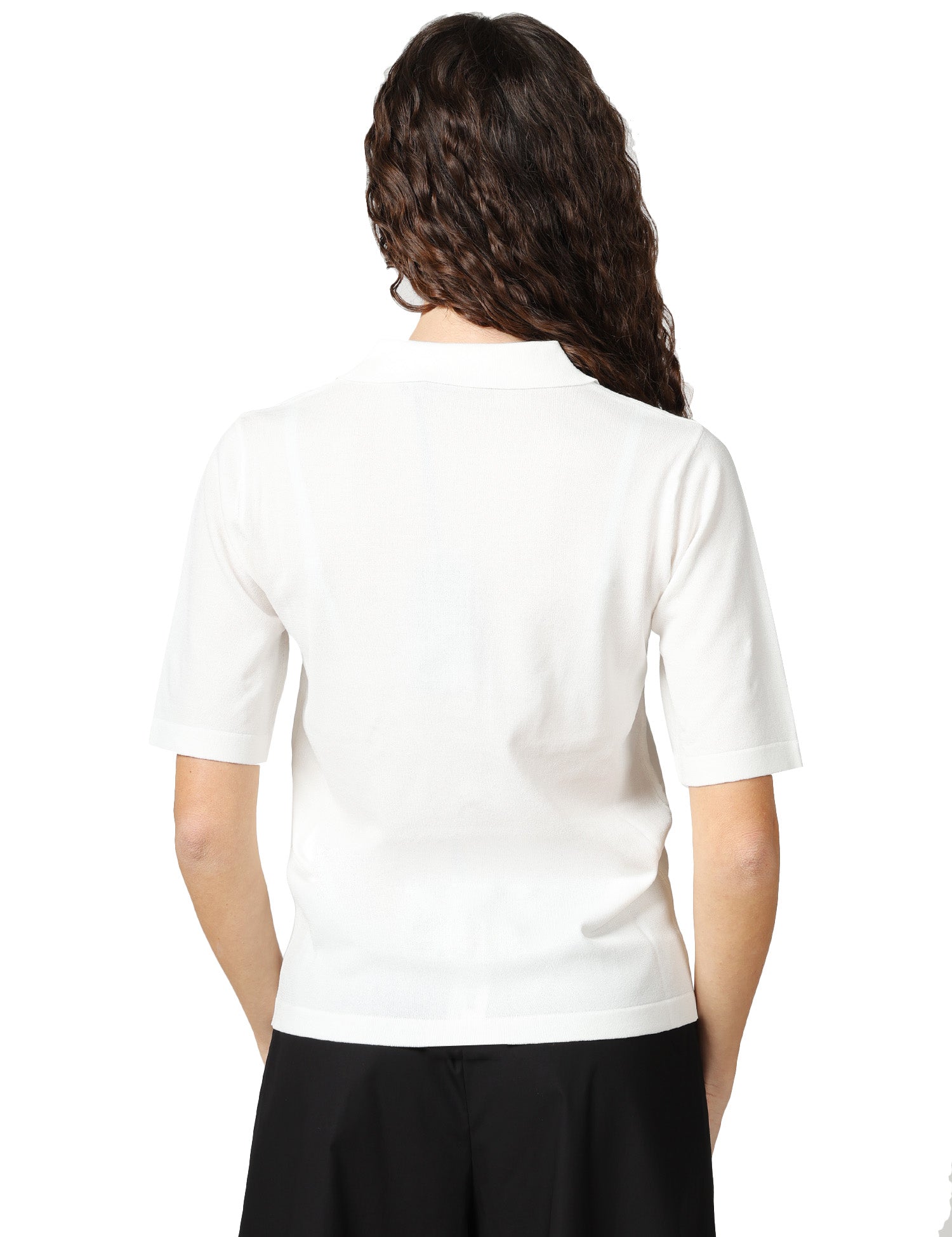 POLO DONNA SEVENTY BIANCA IN VISCOSA CON APPLICAZIONI DI PERLE E STRASS
