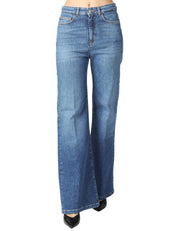 JEANS DONNA SEVENTY DENIM BLUE STRETCH A VITA ALTA CON GAMBA DRITTA E AMPIA
