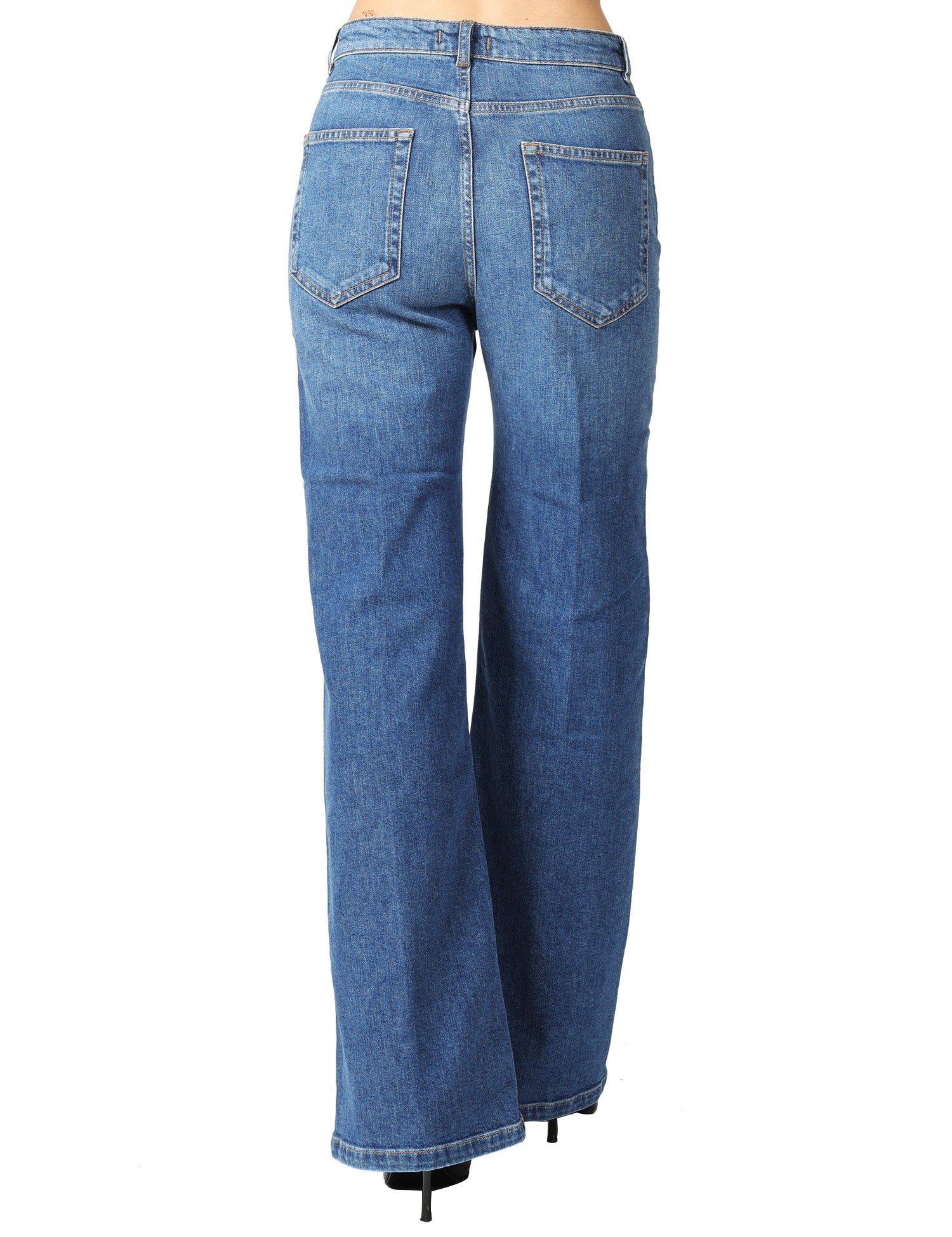 JEANS DONNA SEVENTY DENIM BLUE STRETCH A VITA ALTA CON GAMBA DRITTA E AMPIA