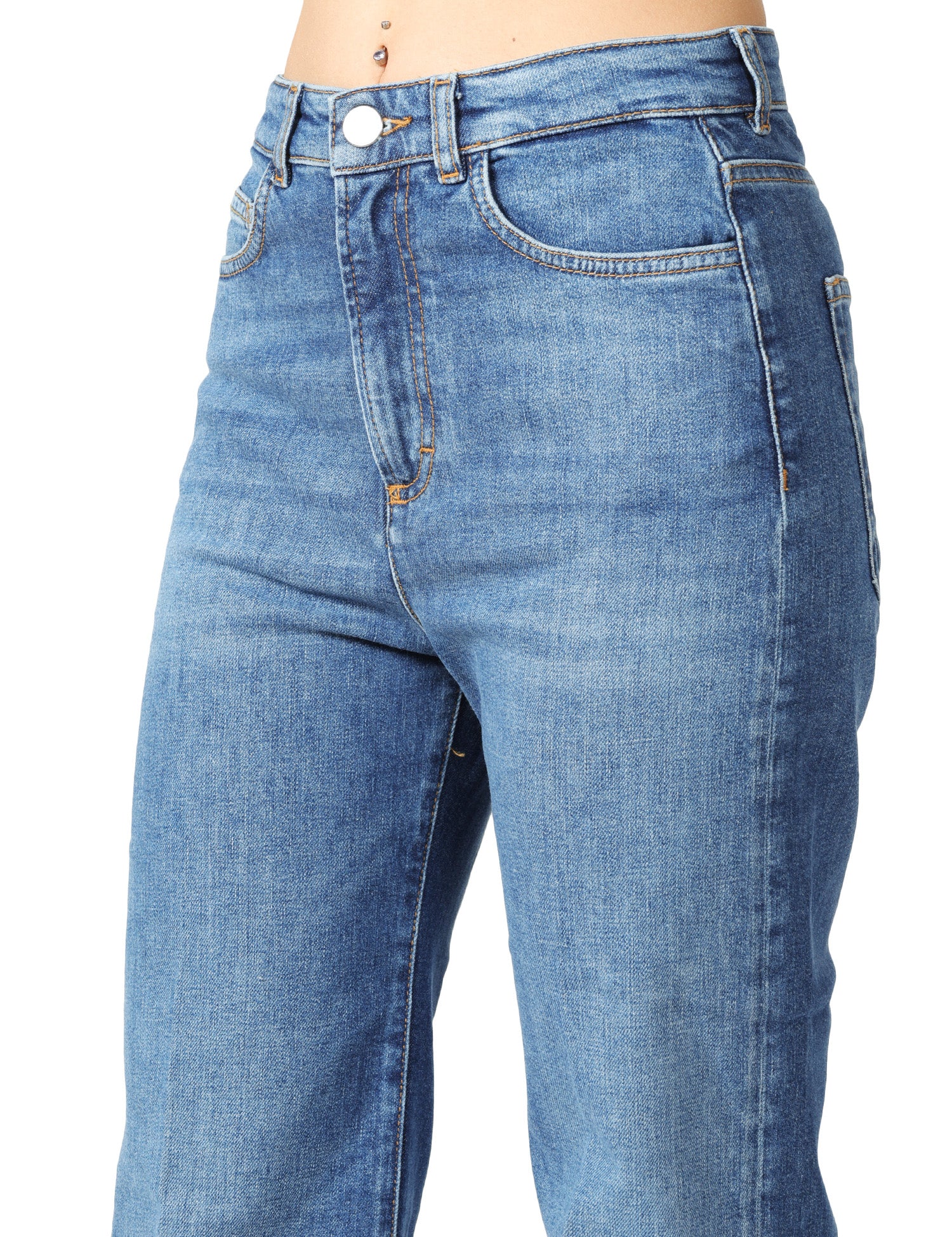JEANS DONNA SEVENTY DENIM BLUE STRETCH A VITA ALTA CON GAMBA DRITTA E AMPIA