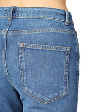 JEANS DONNA SEVENTY DENIM BLUE STRETCH A VITA ALTA CON GAMBA DRITTA E AMPIA