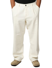 PANTALONE UOMO UNIVERSAL WORKS DUKE PANT ECRU A GAMBA LARGA 100% COTONE