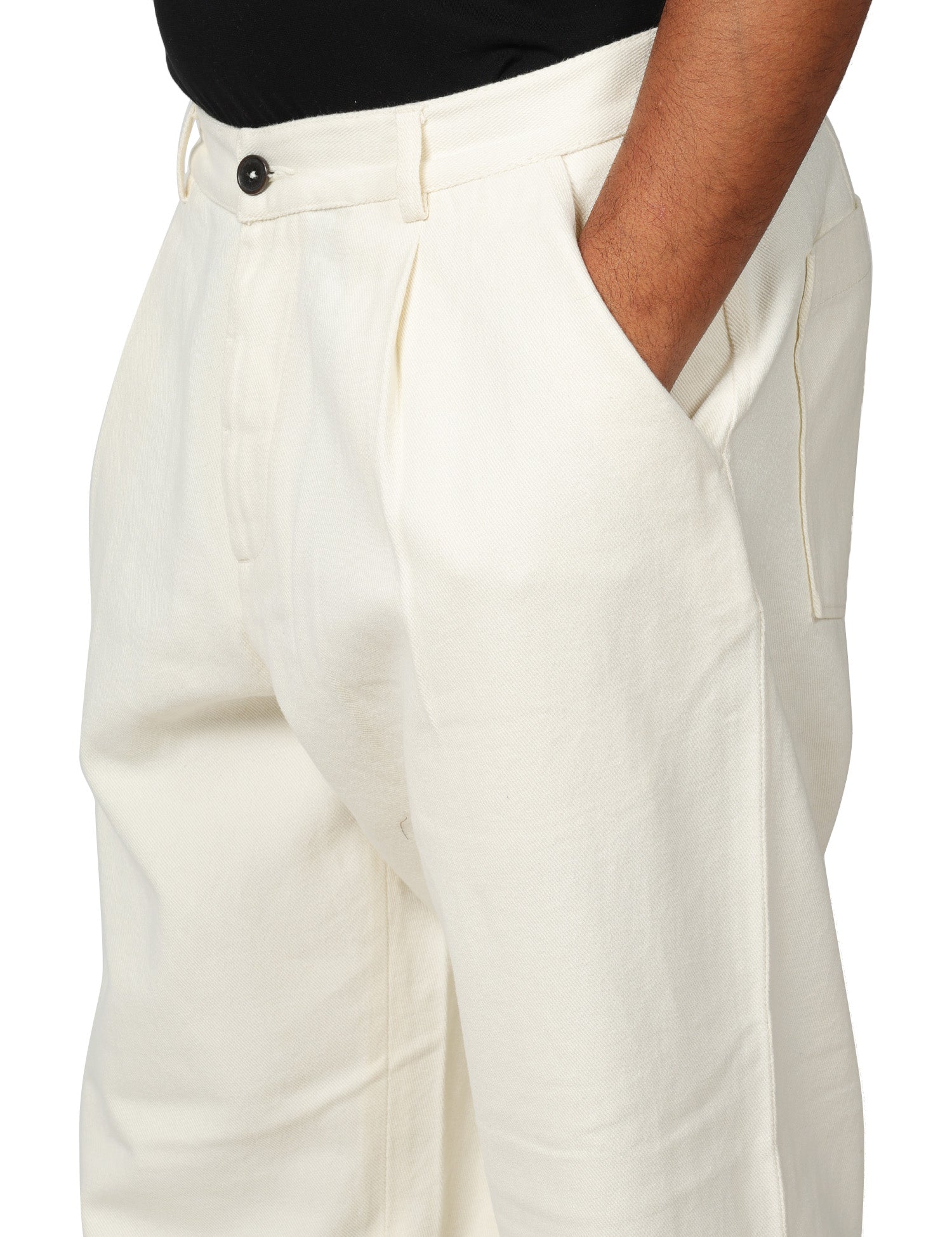 PANTALONE UOMO UNIVERSAL WORKS DUKE PANT ECRU A GAMBA LARGA 100% COTONE