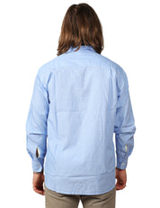 CAMICIA UOMO UNIVERSAL WORKS MIXED SQUARE SKY BLU OVERSIZE CON TASCHINO 100% COTONE
