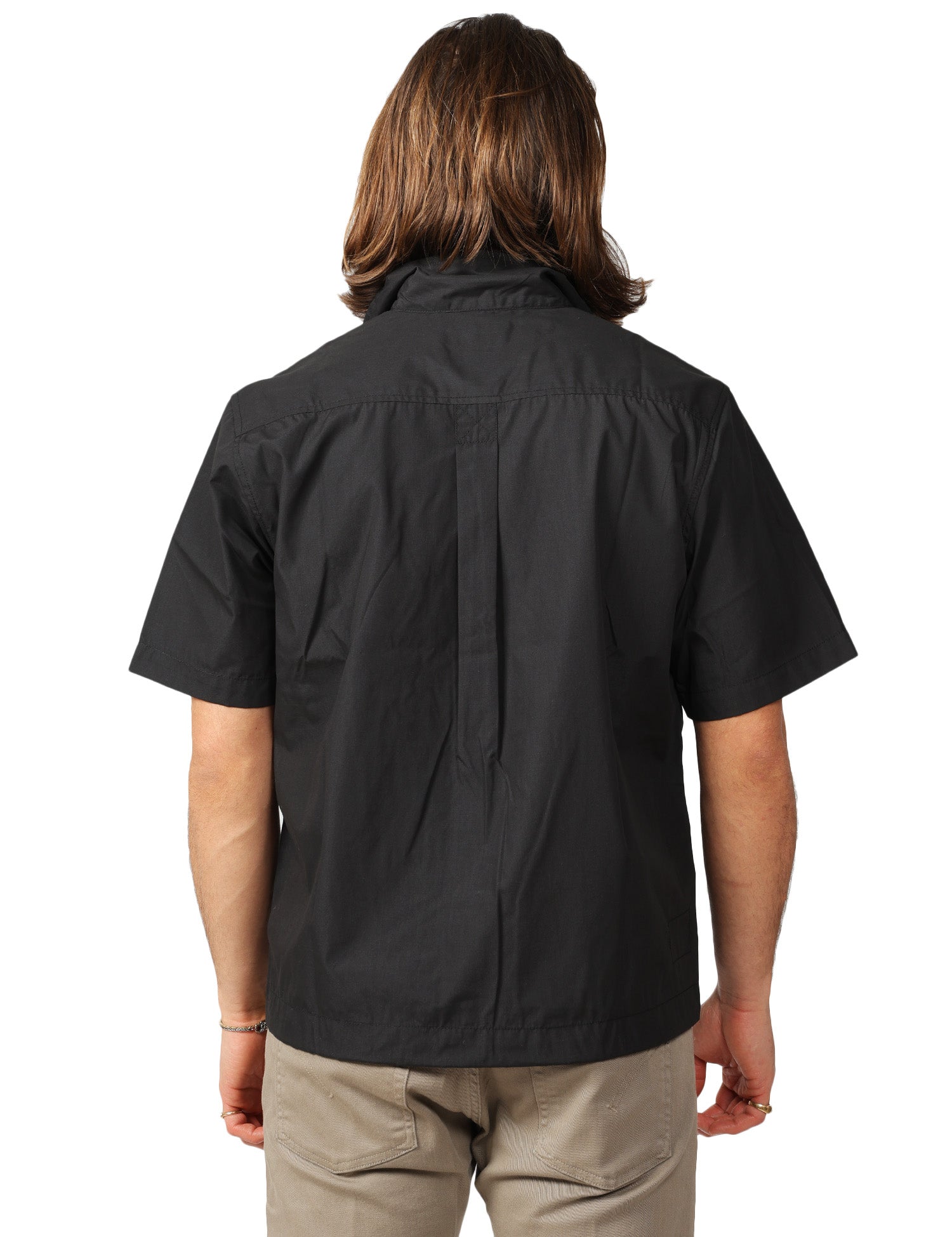 OVER SHIRT UOMO UNIVERSAL WORKS Z TECH NERA A MEZZE MANICHE CON BOTTONI E COULISSE