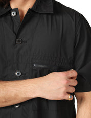 OVER SHIRT UOMO UNIVERSAL WORKS Z TECH NERA A MEZZE MANICHE CON BOTTONI E COULISSE