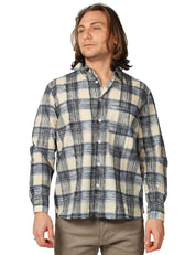 CAMICIA UOMO UNIVERSAL WORKS SQUARE POCKET SHIRT BLU STAMPA QUADRI
