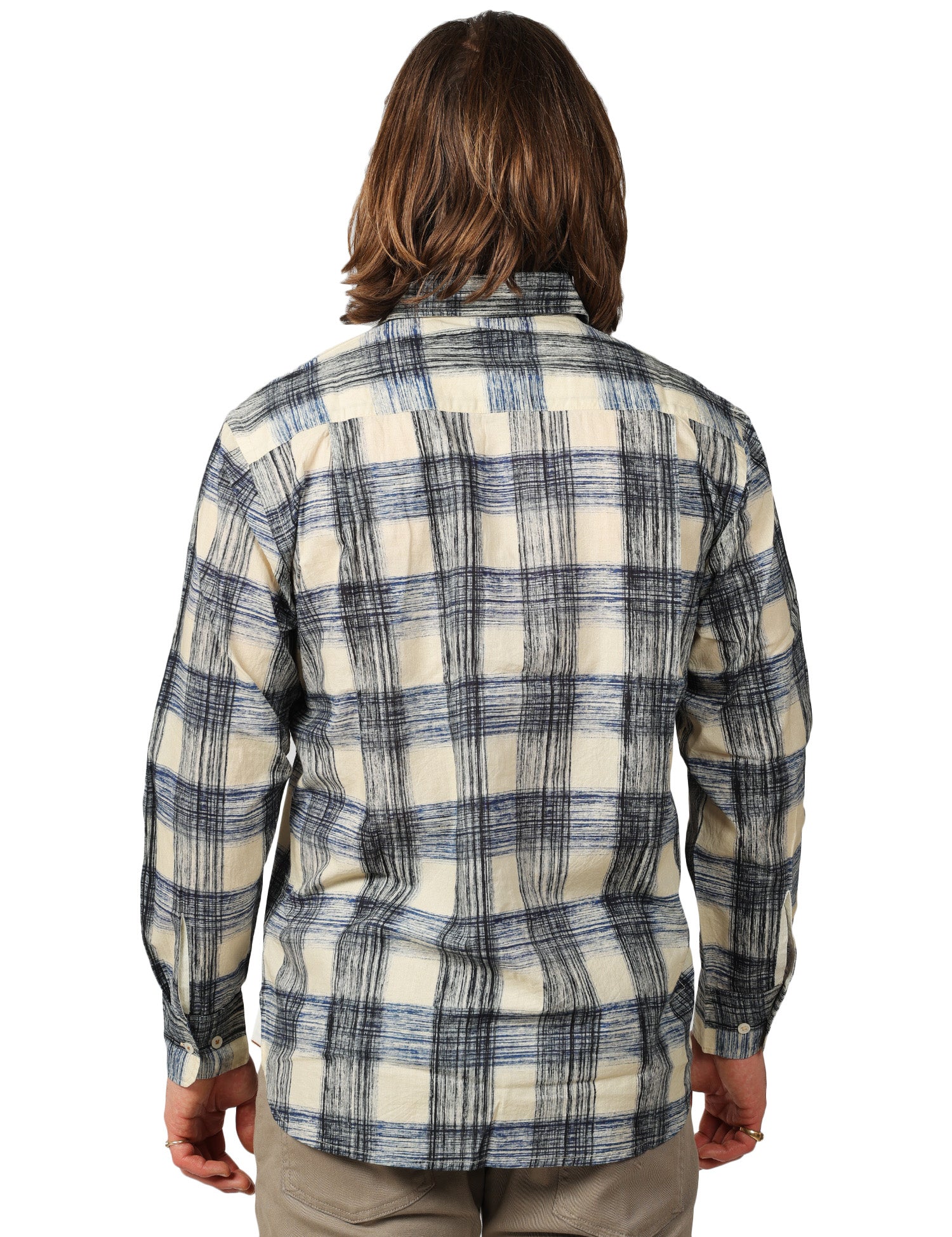 CAMICIA UOMO UNIVERSAL WORKS SQUARE POCKET SHIRT BLU STAMPA QUADRI